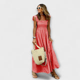 Vestido maxi xadrez com mangas em babados