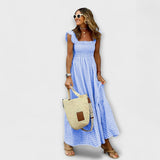 Vestido maxi xadrez com mangas em babados