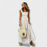 Vestido maxi xadrez com mangas em babados