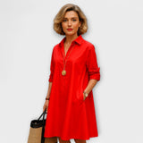 Vestido de camisa moderno com colarinho e mangas três quartos