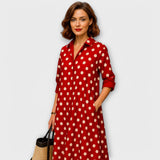 Vestido de camisa moderno com colarinho e mangas três quartos