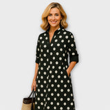 Vestido de camisa moderno com colarinho e mangas três quartos