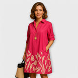 Vestido de camisa moderno com colarinho e mangas três quartos