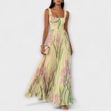 Vestido maxi de chiffon floral dobrado