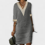 Vestido feminino de algodão e linho