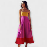 Vestido com alças em estilo de bloco de cor