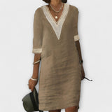 Vestido feminino de algodão e linho