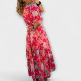 Catrisa - Vestido com padrão floral e decote em V com bolsos