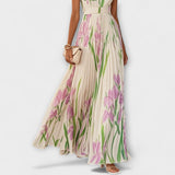 Vestido maxi de chiffon floral dobrado