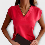 Top de verão feminino com decote em V e mangas soltas
