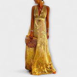 Vestido de pelúcia com decote em V e detalhes de lantejoulas
