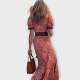 Vestido maxi rosa elegante com mangas curtas