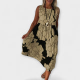 Vestido midi floral com saia de volantes
