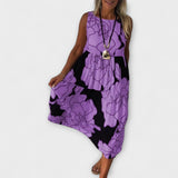 Vestido midi floral com saia de volantes