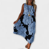 Vestido midi floral com saia de volantes
