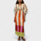 Kaya - Vestido maxi com decote e mangas balão