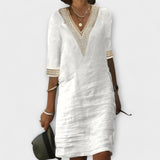 Vestido feminino de algodão e linho