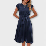 Claire - Manga Curta, Armazenada, Vestido Mini Casual