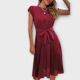 Claire - Manga Curta, Armazenada, Vestido Mini Casual