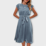 Claire - Manga Curta, Armazenada, Vestido Mini Casual