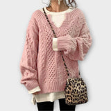 Pulôver de malha oversized com padrão de tranças