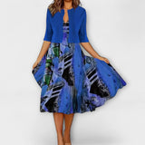 Vestido midi de verão elegante para mulheres com blazer