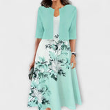 Vestido midi de verão elegante para mulheres com blazer