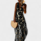 Vestido de pelúcia com decote em V e detalhes de lantejoulas