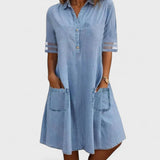 Flávia - Vestido Mini de Jeans com Bolsos Laterais