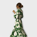 Melina - Vestido maxi verde com mangas longas e decote em V