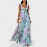 Vestido maxi de chiffon floral dobrado