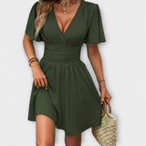 Winslet - Vestido com cintura franzida e decote em V