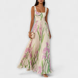 Vestido maxi de chiffon floral dobrado