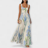 Vestido maxi de chiffon floral dobrado
