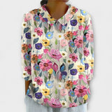 Kelly - Blusa vintage de algodão e linho com padrão floral